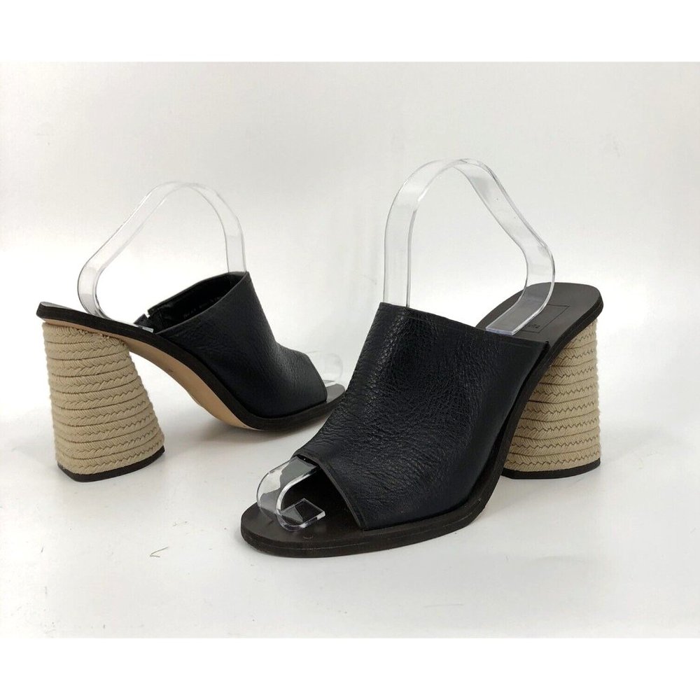 Dolce Vita Alba Jute Chunky Heel Black Leather Sandals Slide Mule Womens  Sz 8.5